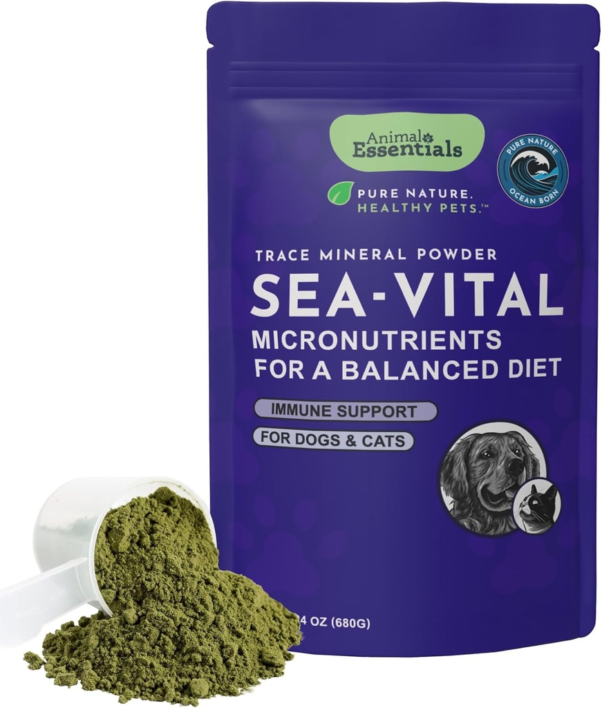 Animal Essentials Ocean Kelp koirille ja kissoille - Kilpirauhasen tuki, Kilpirauhasen täydentää, Sea Kelp, Kelp Powder, Trace Mineral Supplement - 24 Oz