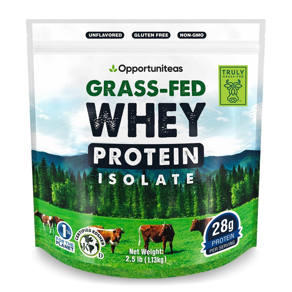 Opportuniteas Grass Fed Whey Isolate Protein Powder - Unflavored 28g Protein Pulver Utan Artificiella sötningsmedel, Hormon-Free Cows, Non GMO - 2.5lb