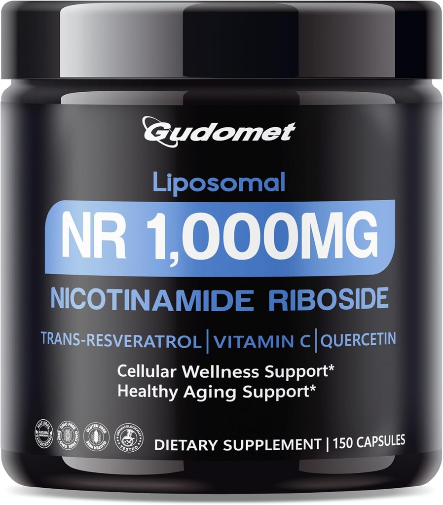 Liposomal NR (Nicotinamide Riboside) med Trans-Resveratrol, Vitamin C & Quercetin - Stöder Cellular Wellness & Healthy Aging -150 Capsules- Made i USA