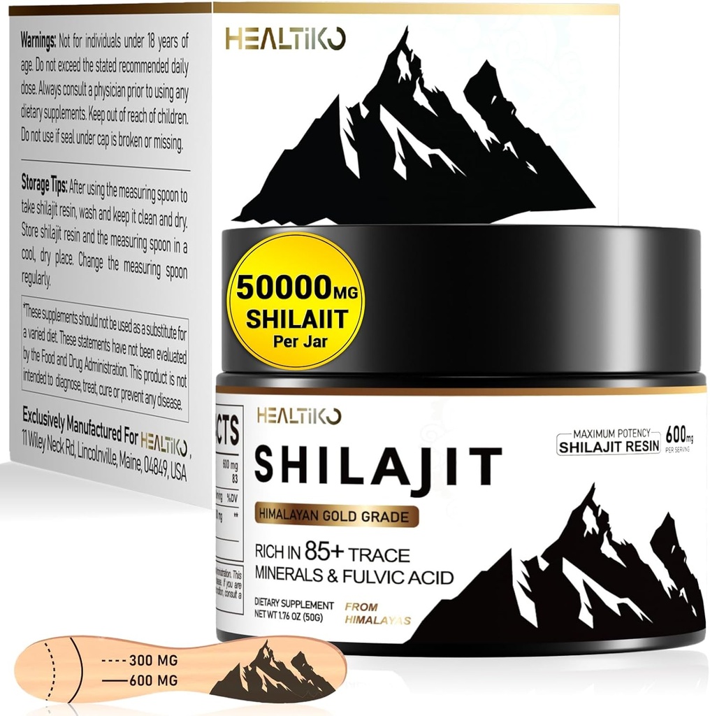 Shilajit Hartsi, Himalajan Shilajit Organic - 600 mg Potency Gold Grade, Shilajit miehille & naisille 85+ Trace Minerals & Fulvic Acid, for Energy, Immunity & Strength, 83 Serling (50g)