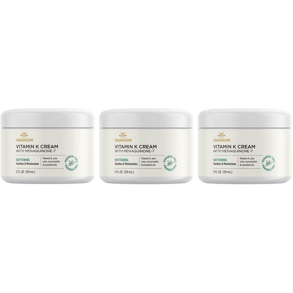 Swanson Vitamin K Cream med Menaquinone-7 - Eye Cream för att hjälpa till att minimera utseendet på mörka cirklar under ögonen - Topical Cream för att hjälpa näring och ljusa huden - (2 Fl Oz) (3 Pack)