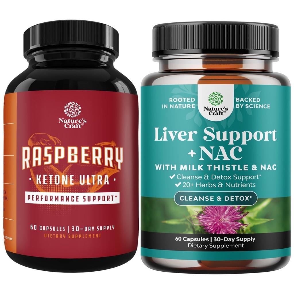 Bundle of Blend of Raspberry Ketones, Green Tea Extract och African Mango Potent Ingredients för att snabba upp viktminskning, Suppress Appetite & Burn Fat and Liver Support Supplement med NAC - Herbal Liver