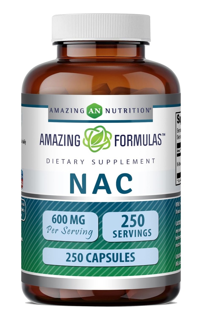 Amazing Formula NAC (N-asetyyli-L-kysteiini) täydennysosa ... 600 Mg per tarjoilu .. 250 kapselia...