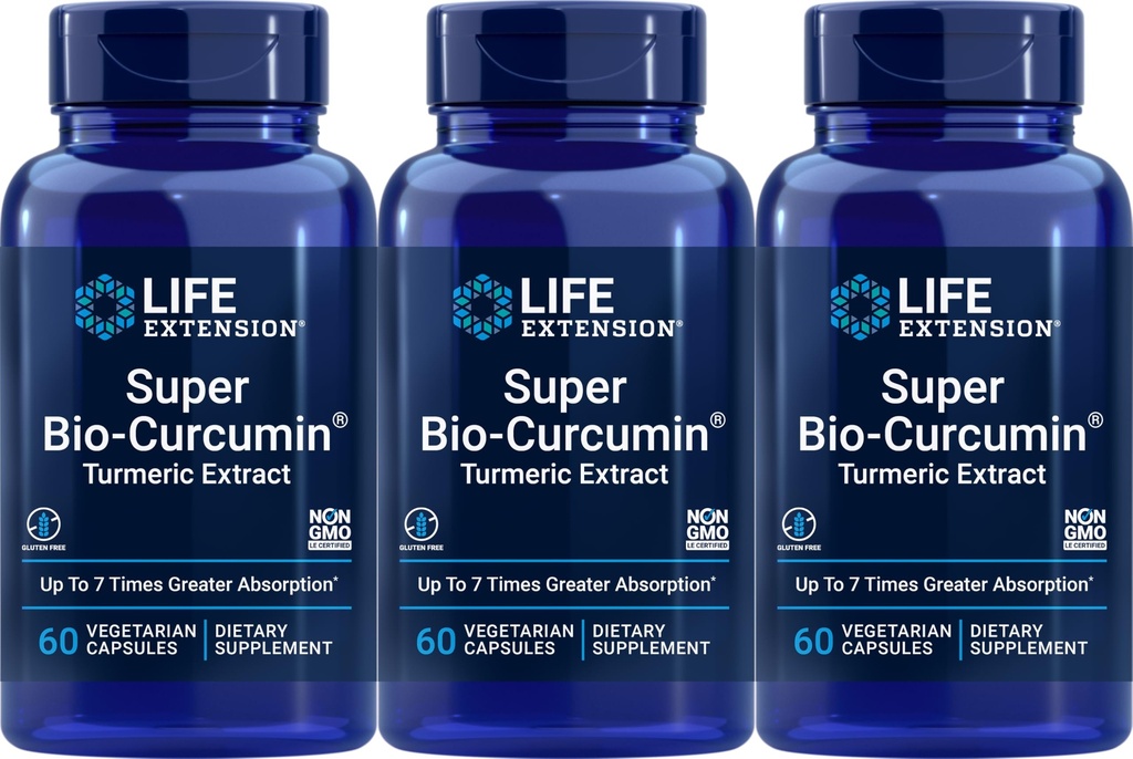 Life Extension Super Bio-Curcumin Turmeric Extract 400 mg, 60 Kasvissyöjä Kapselit (paketti 3)
