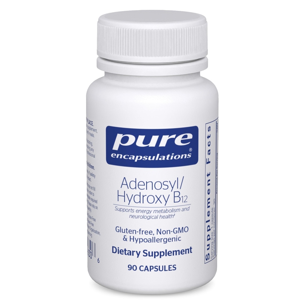 Rena inkapslingar Adenosyl/Hydroxy B12 90's - High-Potency B Vitamin - för energi Metabolism & Neurological Support * - Brain Support Supplement* - Vegan & Gluten Free - 90 kapslar