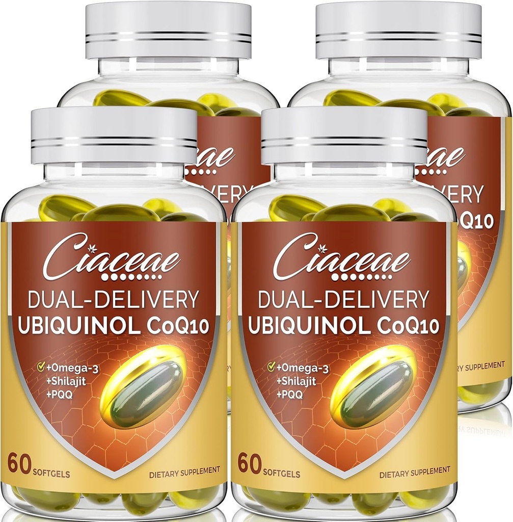 Ubiquinol CoQ10 600 MG Softgels with Omega-3 & Shilajit & PQQ, Advanced Dual-Delivery Coenzyme-Q10, Active CoQ10 Ubiquinol Supplement for Fertility, Antioxidantti, Heart, Brain & Energy, 240 Servings