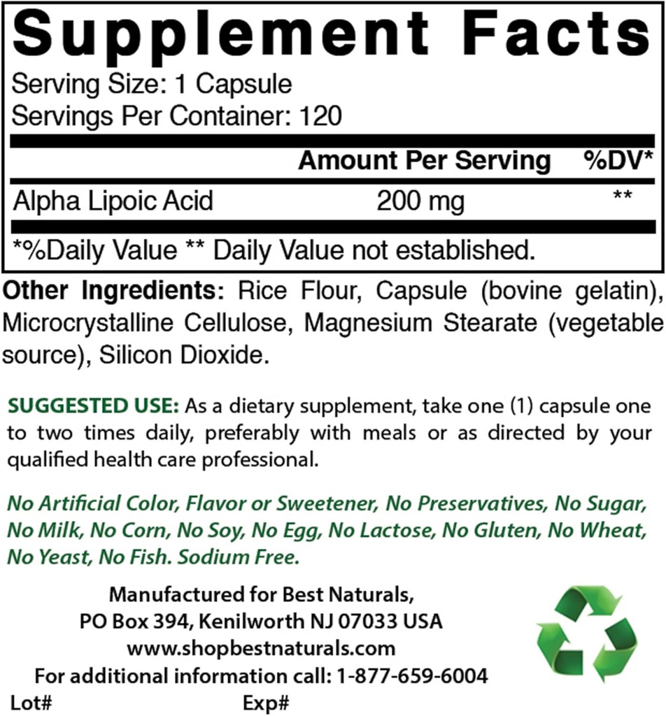 Best Naturals Alpha Lipoic Acid 200 Mg & B- 100 Complex