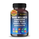 Brain Wellness Ginkgo Biloba Rhodiola Cordyceps Chamomile Ashwagandha Gotu Kola Bacopa Rosemary Holy Basil Black Pepper -150 kapselia - valmistettu Yhdysvalloissa