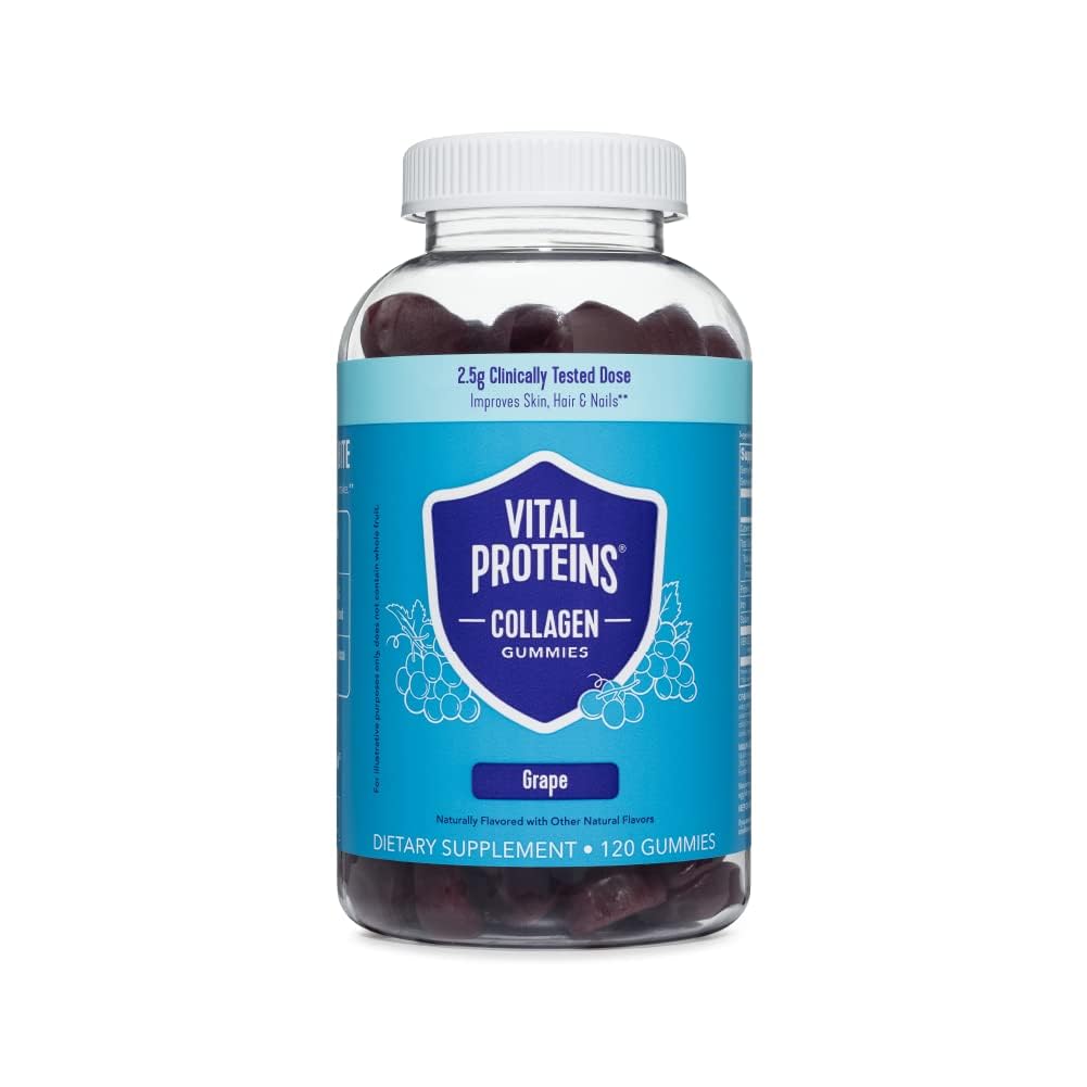 Vital Proteins Collagen Gummies, 2,5 g kliinisesti testattua kollageenia hiuksille, iholle, kynsille ja ryppyjä, 120 ct, 30 päivän tarjonta, rypälemaku