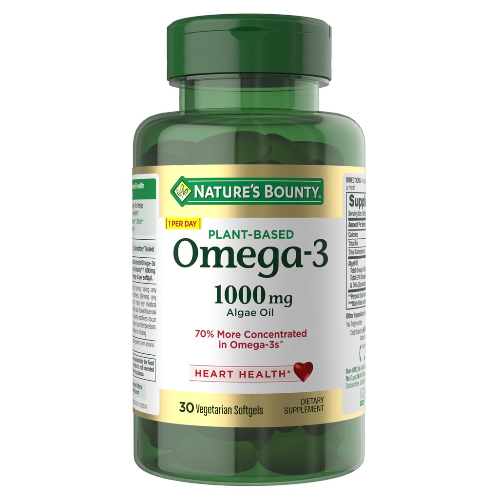 Naturens Bounty Omega 3, Plant-Based Omega 3 Fatty Acid Supplement, 520mg, stöder hel kroppshälsa inklusive hjärta, hud, gemensam, 30 vegetariska Softgels, fiskolja alternativ
