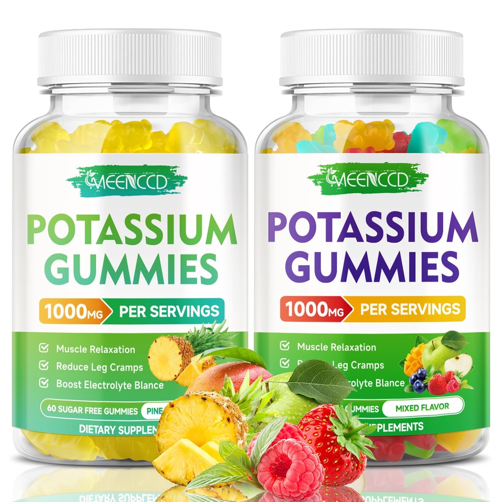 Kalium Citrate Gummies 1000 mg, korkea Potenssi Kalium Supplement Gummies aikuisille Naiset ja miehet, Kalium Gummies Tuki Jalkakramps & lihasten terveys, ananas ja seka hedelmä maku