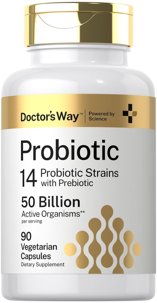 Doctor's Way Probiotic Supplement 50 Billion Active Organisms ... 90 Kapselit ... 14 Kanta Prebiootti ... miesten ja naisten kasvissyöjä, ei-GMO, Gluteeniton