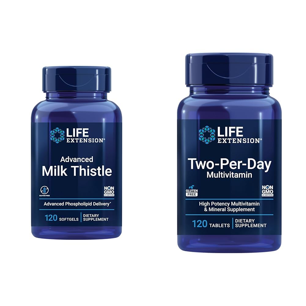 Life Extension Advanced Milk Thistle 120 Softgels ja kaksi Per-Day High Potency Multi- Vitamin & Mineral 120 tablettia Bundle