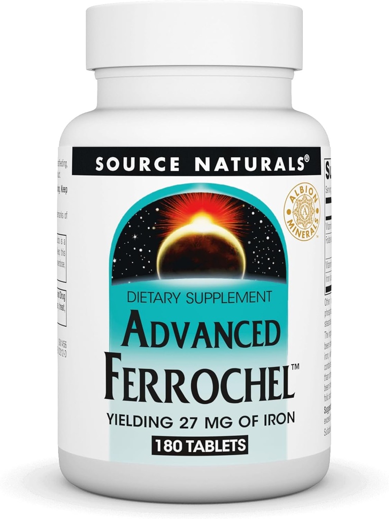Source Naturals Advanced Ferrochel, Ravintolisä Yuelding 27 mg rautaa - 180 tablettia