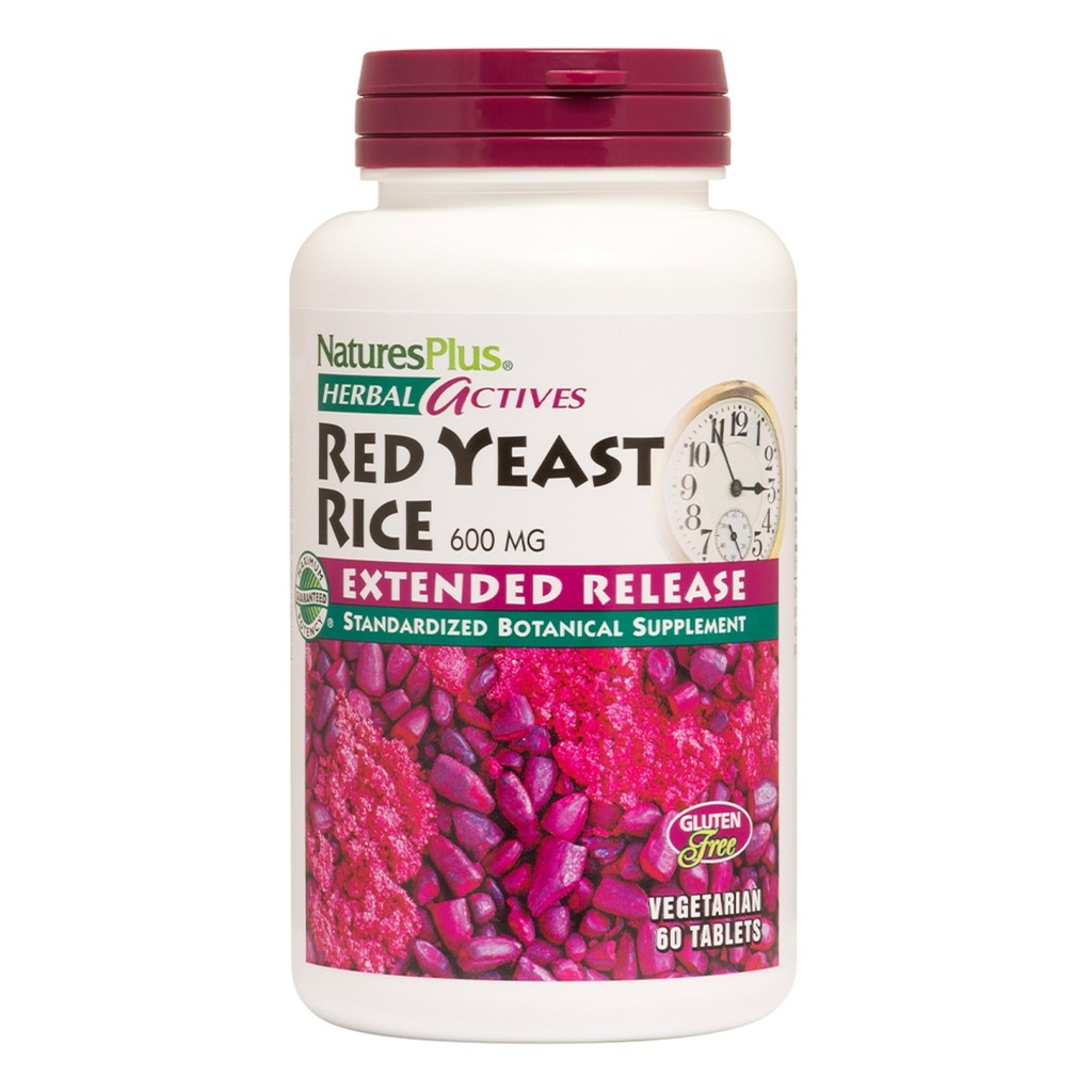 NaturesPlus Herbal Actives Red Yeast Rice, Extended Release - 600mg, 60 Vegan tabletter - Herbal Supplement - Kolesterol Support - Vegetarisk, Glutenfri - 60 portioner