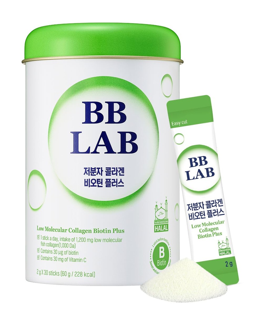 BB LAB Matalamolekyylinen Collagen Biotin Plus, Halal Collagen, Powder Supplement, Korean Marine Collagen, Fish Collagen Peptides, Biotin, C-vitamiini, nopea imeytyminen, Shine Muscat Flavor