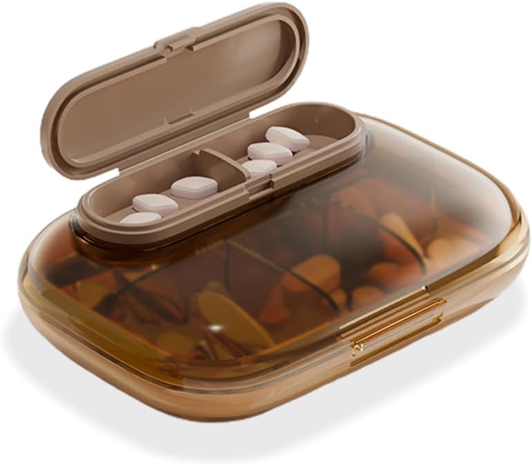 Pieni 7 päivän pilleri tapauksessa, kompakti viikoittain vitamiineja laatikko, kannettava matka pilleri Disperser, tyylikäs lääkkeitä & täydentää Organizer (Brown)