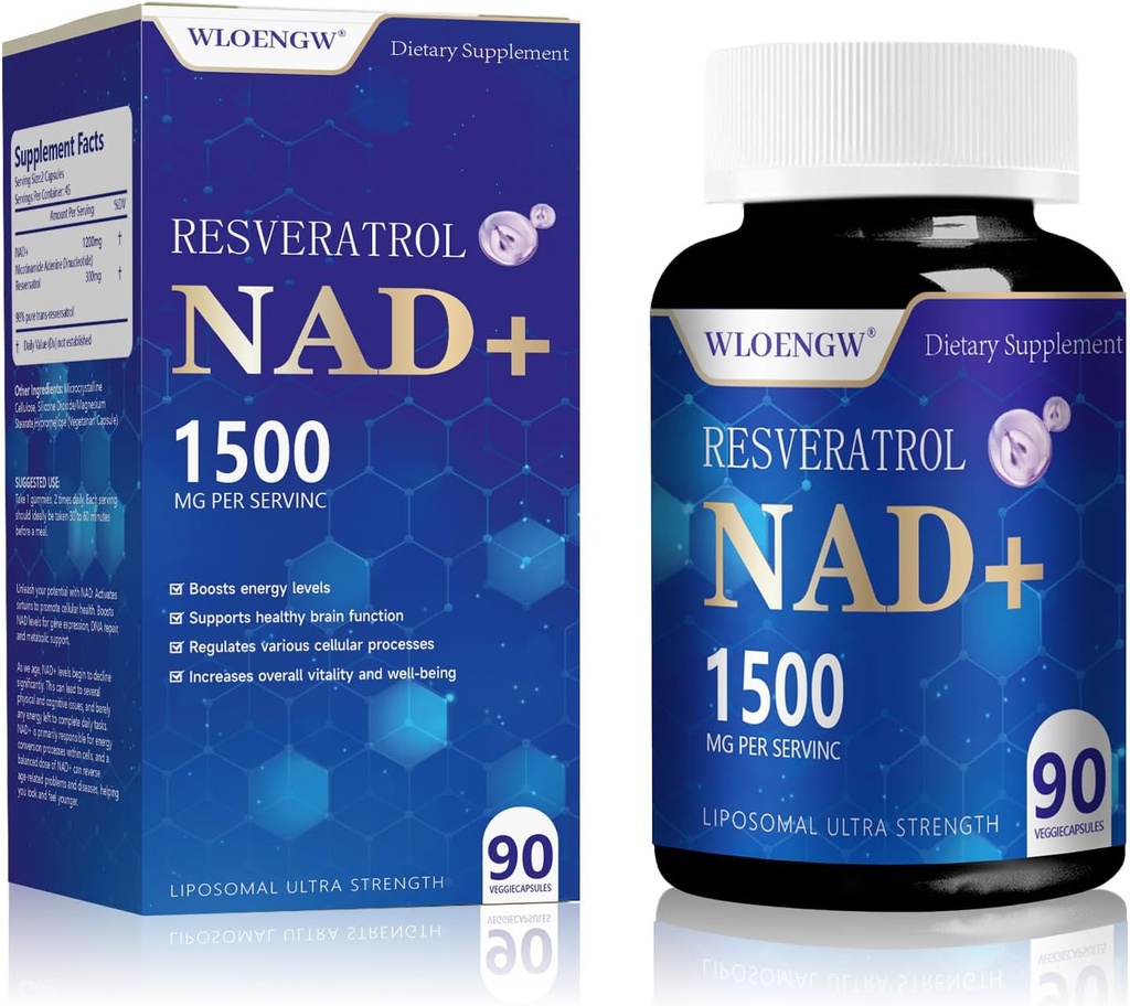 Uusi NAD-liite - Liposomaalinen NAD+ Täydennys Resveratrol 90 Count (1500MG)