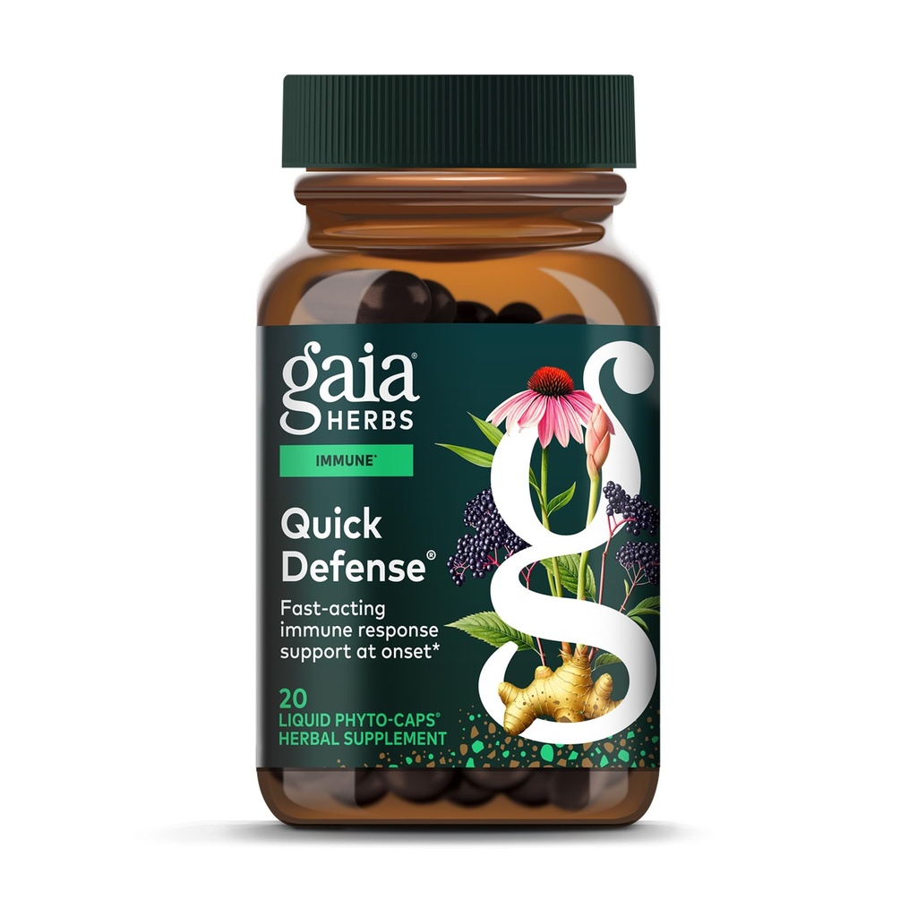 Gaia Yrtit Quick Defense - Nopeasti toimiva Immunosupport Supplement* - Echinacea, Mustaselja, inkivääri & Andrographis - 20 Vegan Liquid Phyto-Capsules (2-päivän toimitus)