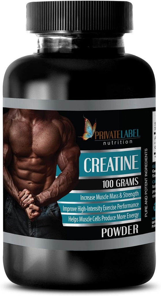 YKSITYISMERKINTÄ LLC Lihas Boosting lisäravinteet - CREATINE Powder 100 grams - kreatiinimonohydraatti - 1 pullo (100 G jauhe)
