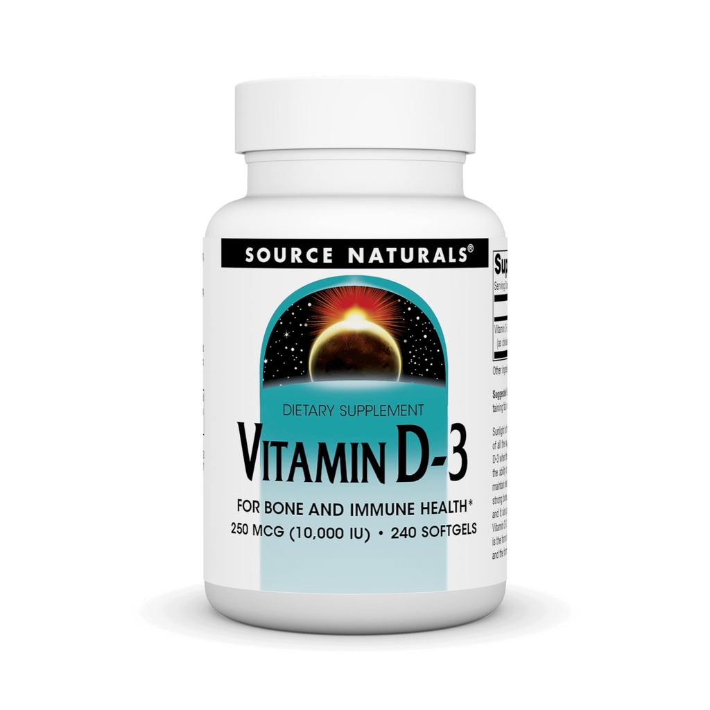 Lähde Naturals D-3 -vitamiini, joka tukee luu- ja immuuniterveyttä*, 250 mikrog (10 000 IU) - 240 Softgels