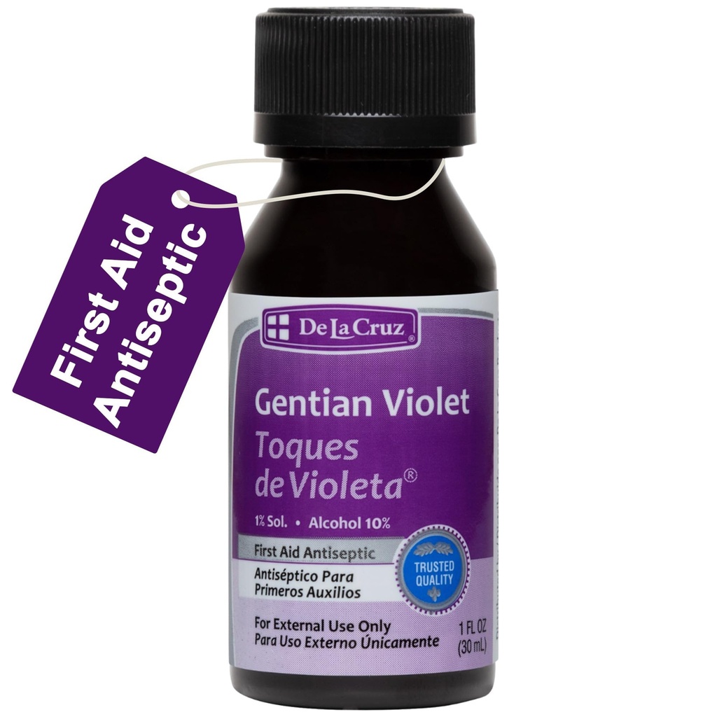De La Cruz Gentian Violet - Violeta de Genciana 1% Första Hjälpen Antiseptisk för nedskärningar, skrapor och Burns, 1 FL OZ