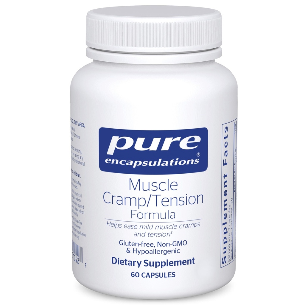 Pure Encapsulations Lihaskrampin/Tension Formula ... Hypoallergenic täydennysosa vähentää satunnaisia lihaskramppeja / Tension ja edistää rentoutumista... 60 kapselia
