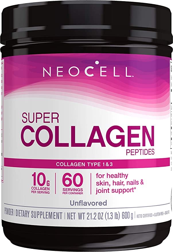 NeoCell Super Collagen Peptides, Grass-Fed Collagen Tyypit 1 ja 3, Mauttomat, 21,2 Ounces (pakkaus May Vary)
