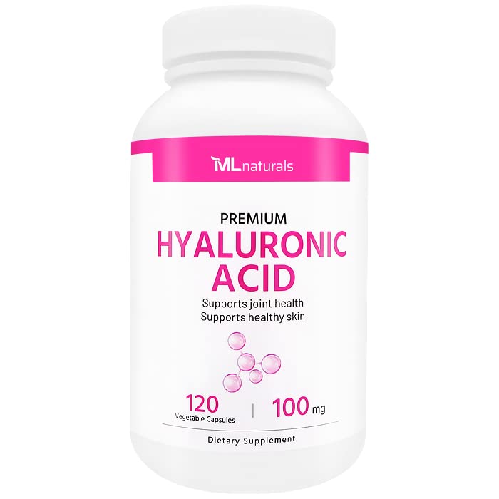 ML Naturals Premium Hyaluronic Acid 100 mg 120 Vihanneskapselit, yksi päivä (4 kuukauden toimitus), Premium laatu, NSF-sertifioitu & cGMP- compliant.