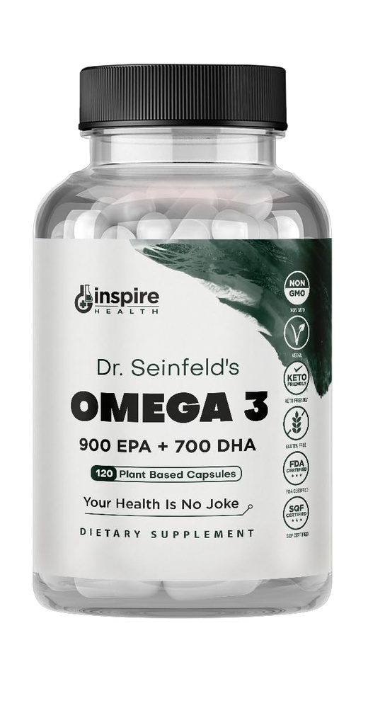 Very Best Vegan Omega 3 Supplement - 120 kapslar - Algae Omega 3 Vegetarian Supplement - Plant Based Fish Oil Alternative - EPA DHA Supplement - Tillverkad i USA - Hjärt Stress Relief Dr Seinfeld
