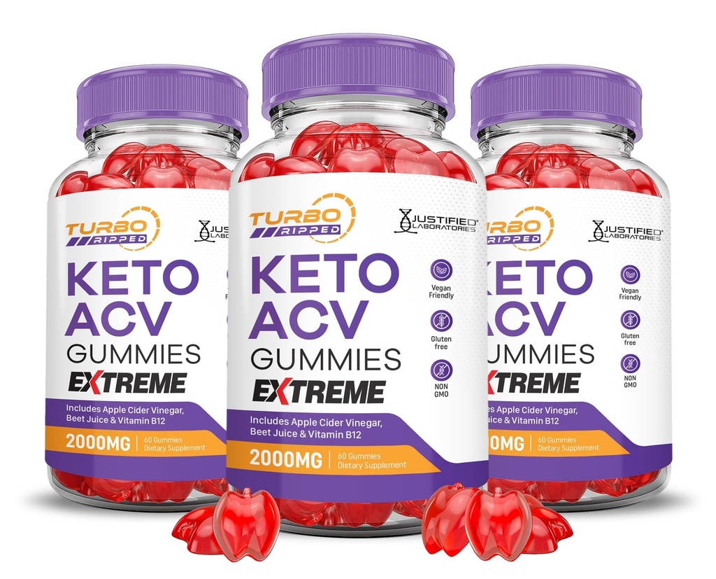 (3 Pack) Turbo Ripped Keto ACV Gummies Extreme 2000MG Turbo Ripped Keto Gummies Apple Cider Vinegar Formulerad med Pomegranate Beet Juice Powder B12 Vegan Non GMO 180 Gummys