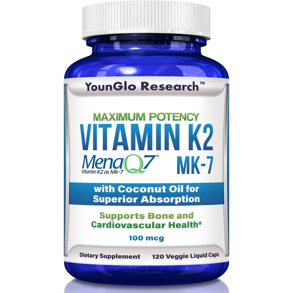 K2-vitamiini MK7 (MenaQ7) 100 mikrog w/Coconut Oil for Superior Absorption, Ruokavalion Health Supplement, 120 vegaaninen nestemäinen kapselit tukemaan luun vahvuus & Tiheys aikuisille Naiset ja miehet