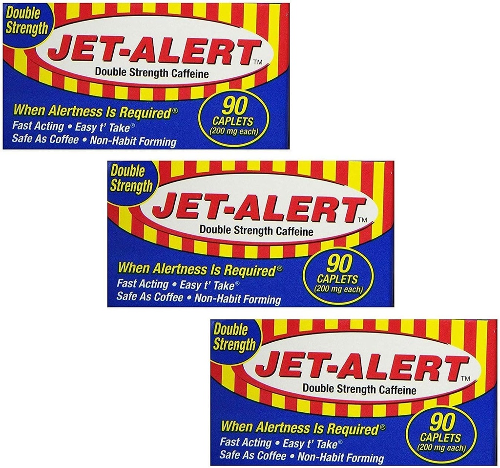 Jet Alert Double Strength Alertness Aid Caplets, 200 mg-90 Ct Value Packs (36)