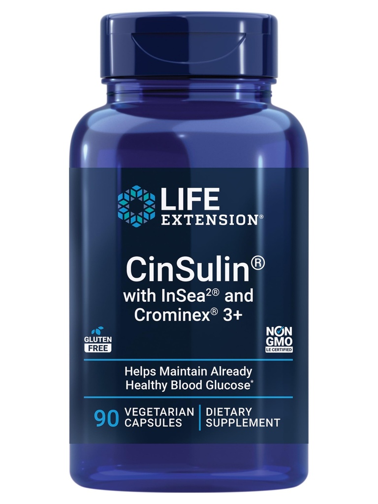Life Extension CinSulin® InSea2® ja Crominex® 3+, shilajit, amla Fruit, Kaneli, ruskea merilevä, tukee terveellistä aineenvaihduntaa ja satiety, Gluteeniton, ei-GMO, kasvissyöjä, 90 kapselia
