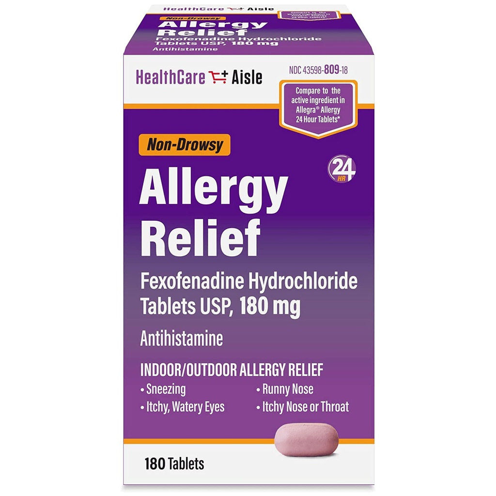 HealthCareAisle Allergy Relief - Fexofenadine Hydrochloride Tablets USP, 180 mg - 180 tabletter - Allergy Medication, Non-Drowsy 24-timmars Relief