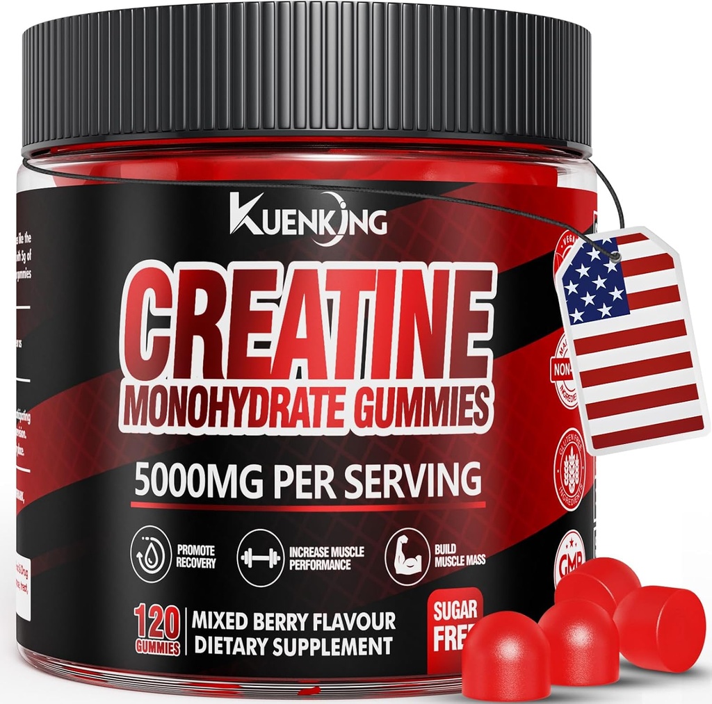 Kreatiini Monohydraatti Gummies miesten & naisten, sokeriton vegaaninen Creatiini Gummies 5g lihasvoimaa, energiatehostaa, pre harjoitus täydentää, Boost Focus & Endurance(120 Count) - Mixed Berry