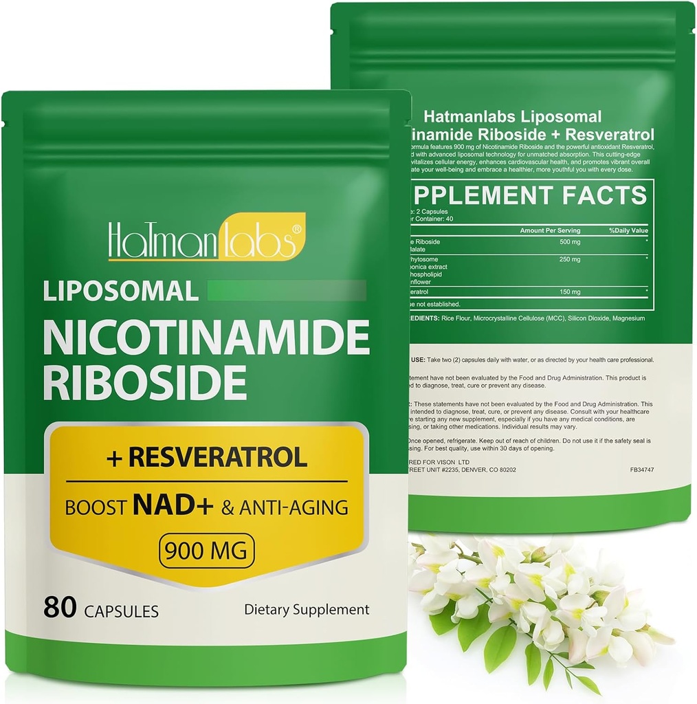 NAD-liite, liposomaalinen NAD+ Täydennys Nikotinamidi Ribosidi Resveratrol Tuki Solun terveys, kestävyys ja terve ikääntyminen - 80 kapselia