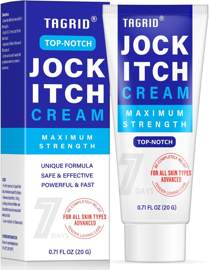 TAGRID Maximum Strength Jock Itch Cream, Jock Itch, Tinea Cruris, Jock Itch Cream Extra Strength for Men & Women, Tinea Corporis, Itch Cream - Tehokas & Fast - 60g (20g)