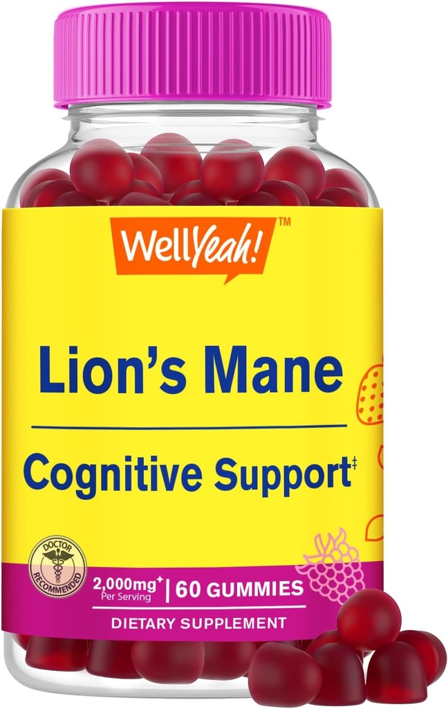 WellYeah Lions Mane Gummies for Aikuinen (2000 mg) Leijonat Mane Supplement Memory and Focus Support 