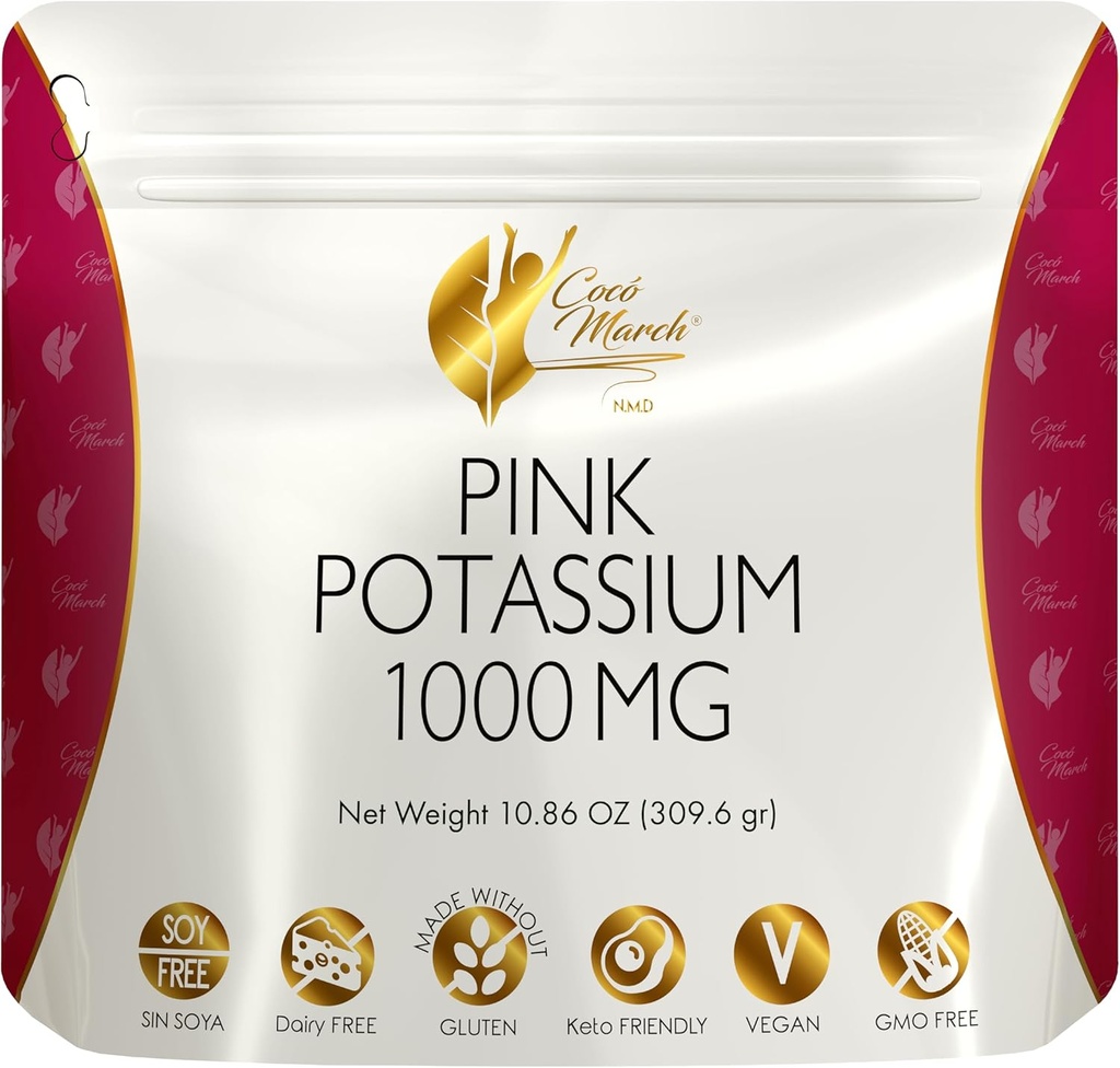 Cocó March N.M.D Pink Potassium Powder - stöder hjärthälsa, muskelfunktion och benhälsa. Gluten Free, Dairy Free, Non-GMO, Soy Free, Vegan, Keto Friendly - 10.86 Oz (309.6 g)