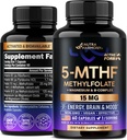 NUTRAHARMONY L Methylfolate 15 mg - 5-MTHF Methylfolate Supplement Plus Methyl B12, Vitamiineja B2 & B6, Magnesium - Valmistettu Yhdysvalloissa, 60 kapselia 2 kuukauden ajan