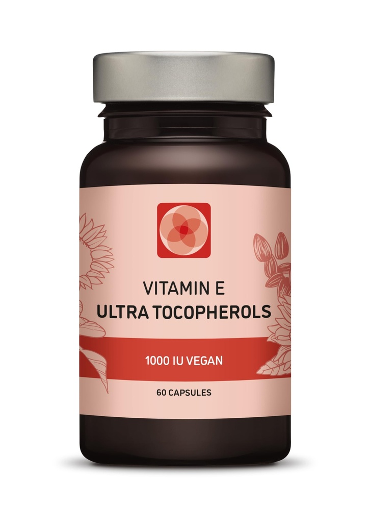 E-vitamiini 1000 IU Ultra-tokoferoli 450 mg E-vitamiini Vegan . Kaikki 4 tokoferolia - Alfa-tokoferoli + Beta-tokoferoli + Gamma-tokoferoli + Delta-tokoferoli