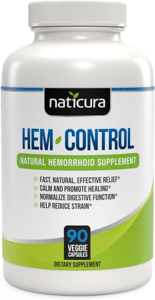 Hem-Control - Snabb effektiv hemorrojdbehandlingstillägg - Kraftfull formel för att främja symtomlindring, krympning av hemorrojder, lätt obehag - 90 veganska kapslar - tillverkade i USA