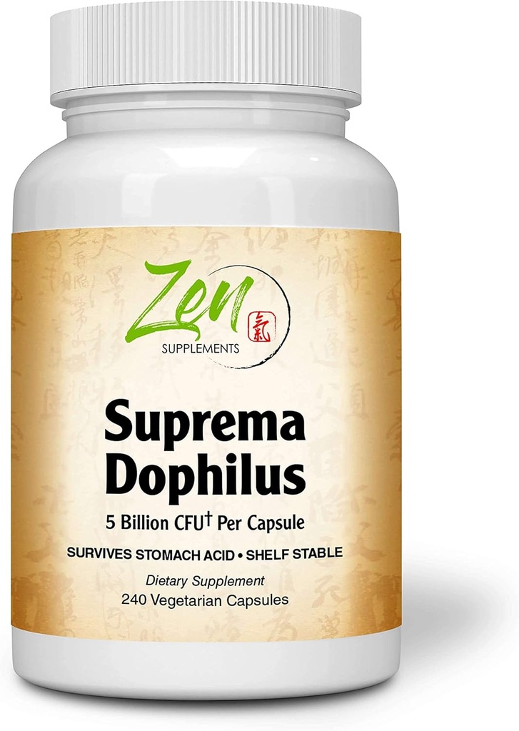 Zen lisäravinteet - Suprema-Dophilus - 5 miljardia PMY Probiootti - 8 kanta - Säilyvyys vakaa ja happo vastus - Tukee ruoansulatuskanavan ja immuuniterveyden 240-Caps