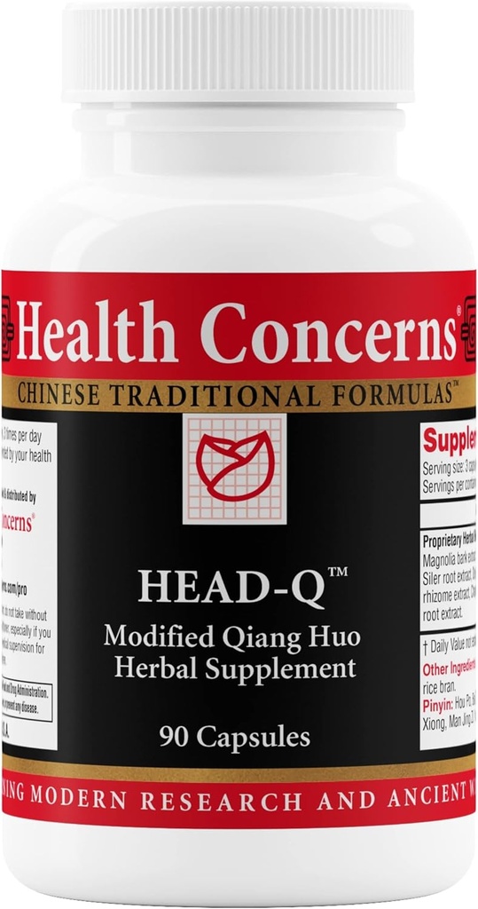Hälsokonserner huvud-Q - Herbal Supplement för spänning och Sinus Headache Support - Qiang Huo Kinesiska Herbal Formel med Magnolia, Chaste Tree, gurkmeja - Cirkulationsstöd - 90 kapslar