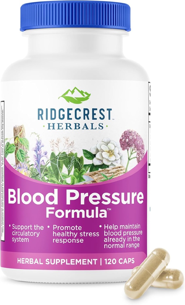 RidgeCrest Herbals Verenpaine Herbal Formula, 12 Yrtit, Poria Mushroom, Gastrodia, Gardenia, sydän, Verisuonisto, Kiertoterveys (120 kreivi)