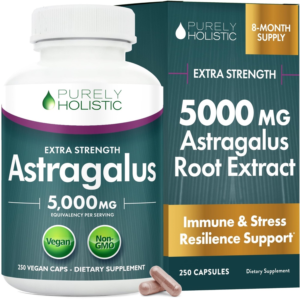 Astragalus kapslar 5,000 mg - 250 kapslar, 8 + månads leverans - Överlägsen styrka Astragalus Root Extract 20:1 - Non GMO, Vegetarian & Vegan Friendly - Stöder Immune System & Cardiovascular