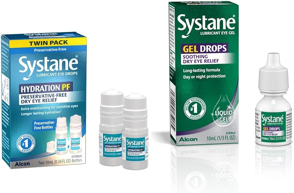 Systane Hydration Multi-Dose Säilöntäaineeton silmän tippuminen Kuivat silmät Twin Pack (2x10 ml) & Lubricant Eye Geel Drops, 10-ml (Pakkaus toukokuussa Vary)