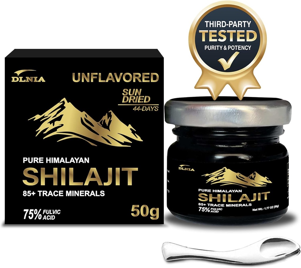 Autentisk Shilajit Pure Himalayan Organic Shilajit Resin Supplement - Gold + Grad med 85+ Spårmineraler med 75 % Fulvic Acid, Total Energy & Immune Support, Pure Shilajit för Män & Kvinnor, 50 g