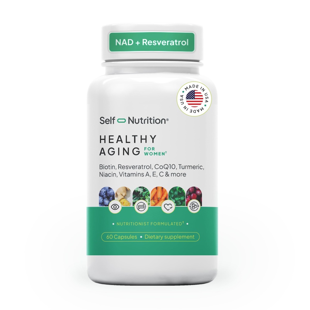 Terve ikääntyminen täydentää naisten - Resveratrol, NAD, Collagen Booster, Biotin, Hyaluronic Acid & More. Cellular Health, Kauneus, pitkäikäisyys - USA, Vegan, 60 kapselia.